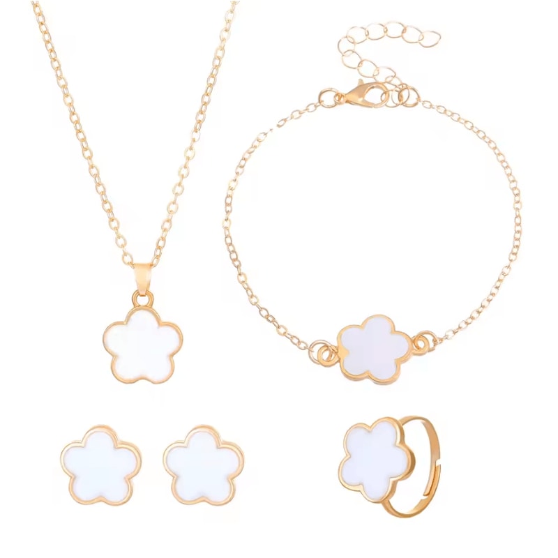 Lucky Clover Jewelry Set FivePetal Flower Bracelet Necklace And Earrings Stylish Accessories For W 6