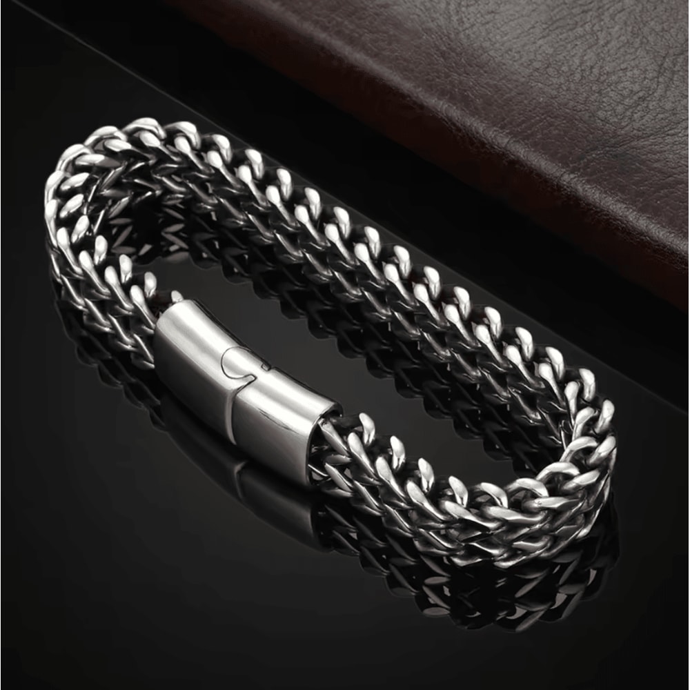Stainless Steel Braided Bracelet Double Row Fish Scale Magnetic Buckle Bracelet With Keel Detail 8 0