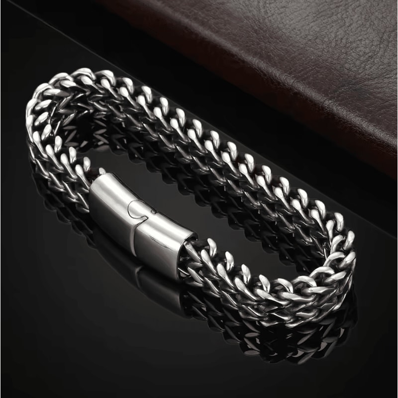 Stainless Steel Braided Bracelet Double Row Fish Scale Magnetic Buckle Bracelet With Keel Detail 8 0