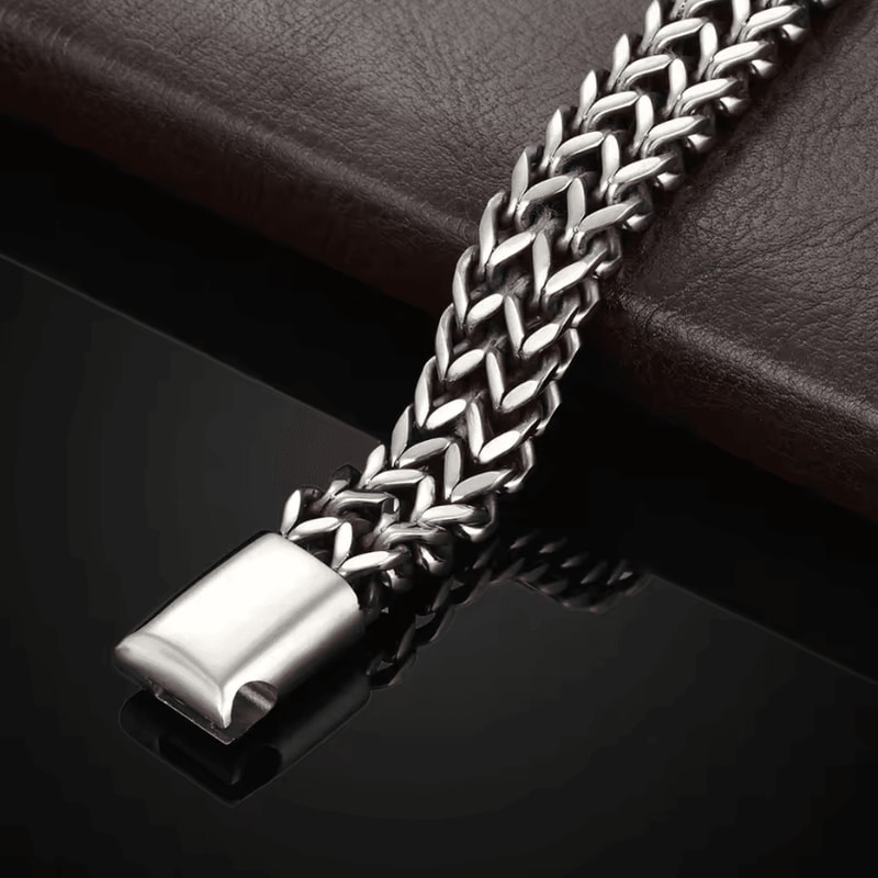 Stainless Steel Braided Bracelet Double Row Fish Scale Magnetic Buckle Bracelet With Keel Detail 8 1