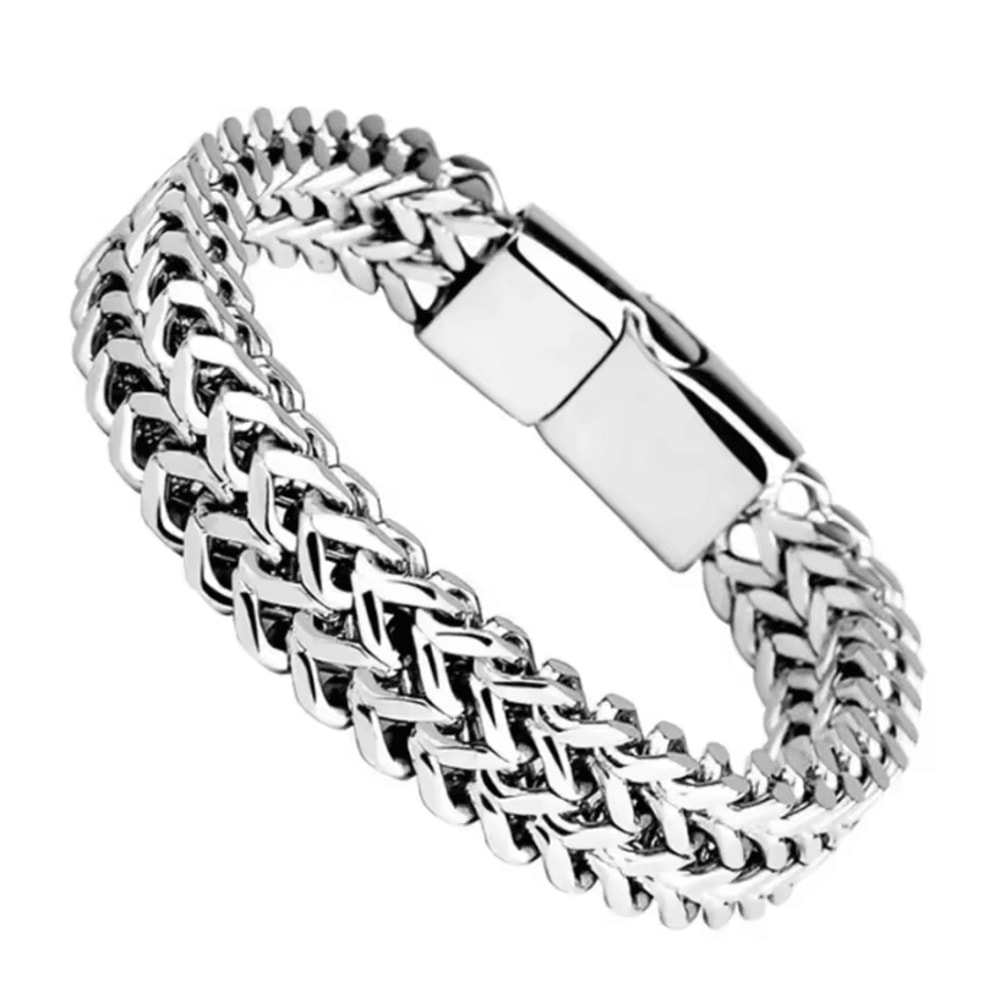 Stainless Steel Braided Bracelet Double Row Fish Scale Magnetic Buckle Bracelet With Keel Detail 8 3