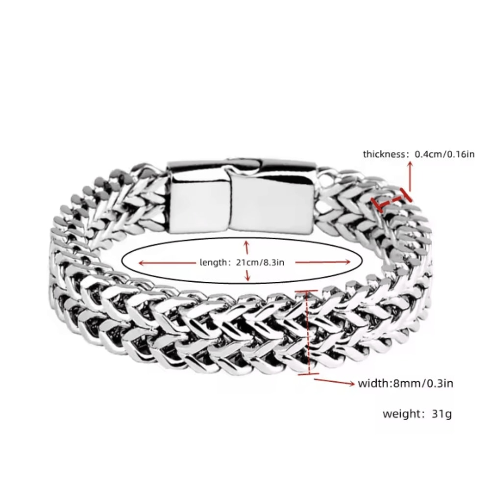 Stainless Steel Braided Bracelet Double Row Fish Scale Magnetic Buckle Bracelet With Keel Detail 8 5