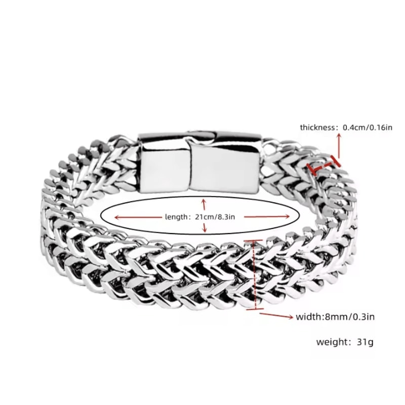 Stainless Steel Braided Bracelet Double Row Fish Scale Magnetic Buckle Bracelet With Keel Detail 8 5