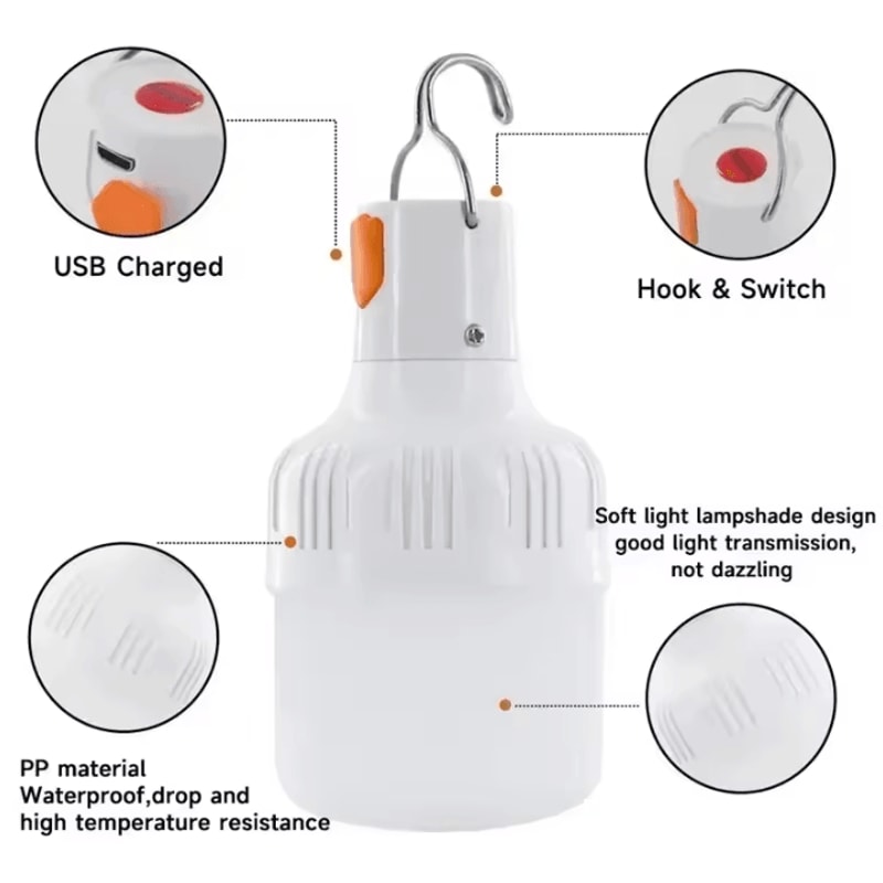 Multifunctional Rechargeable LED Camping Light Portable USB Charging Lantern With Hook Dimmable Ou 4
