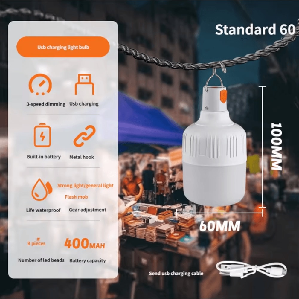 Multifunctional Rechargeable LED Camping Light Portable USB Charging Lantern With Hook Dimmable Ou 5