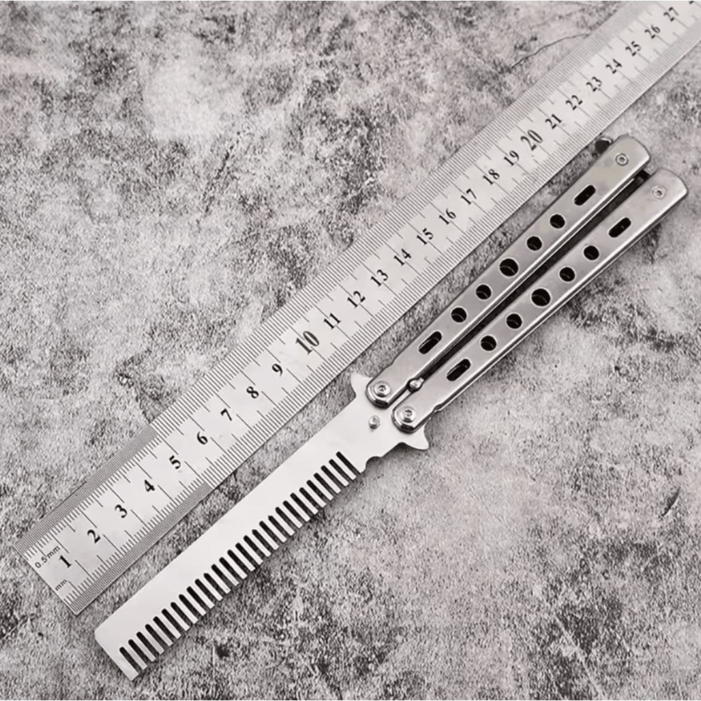 Foldable Stainless Steel Comb Butterfly Knife Style Grooming Tool For Beard And Moustache 3
