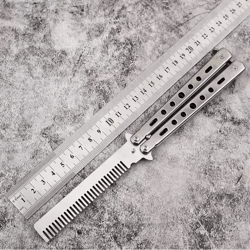 Foldable Stainless Steel Comb Butterfly Knife Style Grooming Tool For Beard And Moustache 3