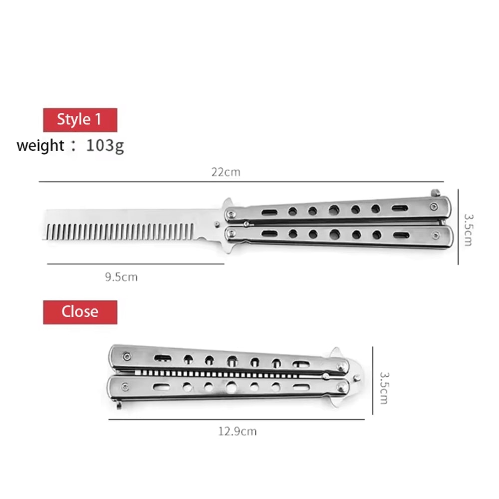 Foldable Stainless Steel Comb Butterfly Knife Style Grooming Tool For Beard And Moustache 4