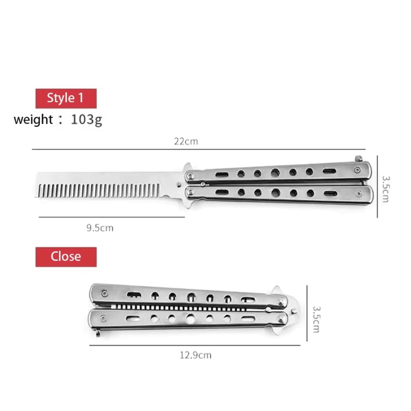 Foldable Stainless Steel Comb Butterfly Knife Style Grooming Tool For Beard And Moustache 4