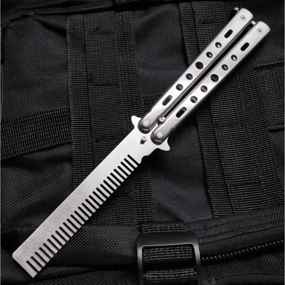 Foldable Stainless Steel Comb Butterfly Knife Style Grooming Tool For Beard And Moustache 5