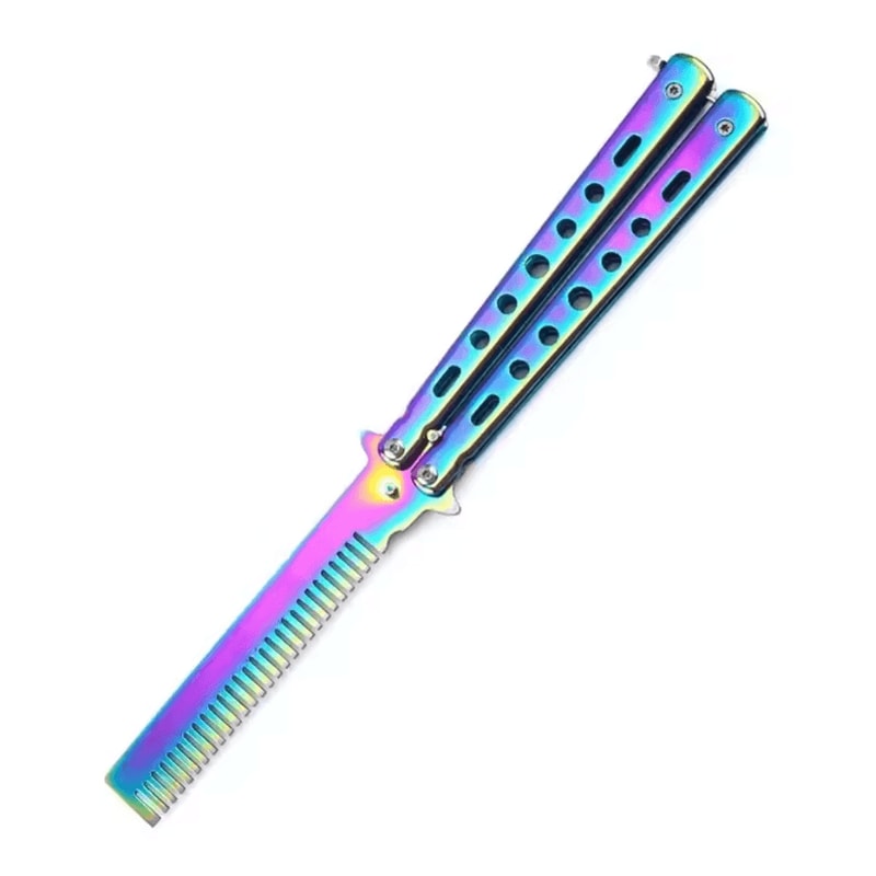 Foldable Stainless Steel Comb Butterfly Knife Style Grooming Tool For Beard And Moustache 7