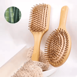 marseilis natural bamboo paddle comb with air cushion for scalp massage, anti-static tangle free comb