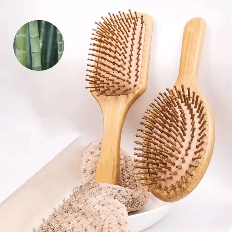 Marseilis Natural Bamboo Paddle Comb With Air Cushion For Scalp Massage AntiStatic Tangle Free Comb 0