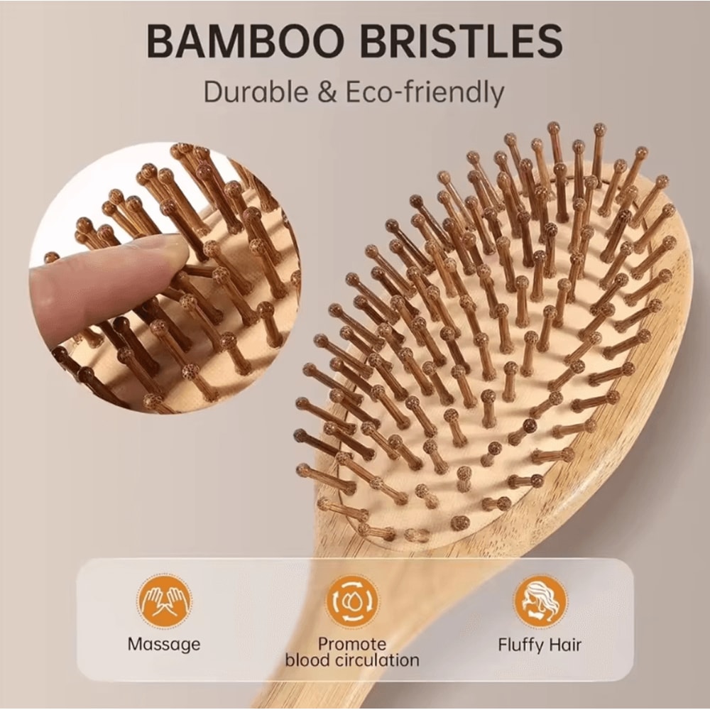 Marseilis Natural Bamboo Paddle Comb With Air Cushion For Scalp Massage AntiStatic Tangle Free Comb 1