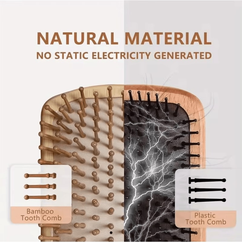 Marseilis Natural Bamboo Paddle Comb With Air Cushion For Scalp Massage AntiStatic Tangle Free Comb 2