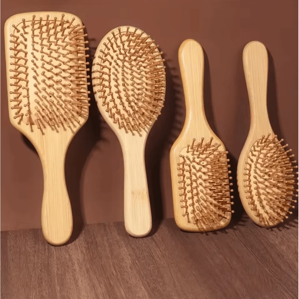Marseilis Natural Bamboo Paddle Comb With Air Cushion For Scalp Massage AntiStatic Tangle Free Comb 5