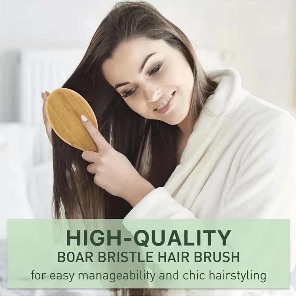 Natural Boar Bristle Hair Brush With Bamboo Handle AntiStatic Scalp Massage And Detangling Comb 3
