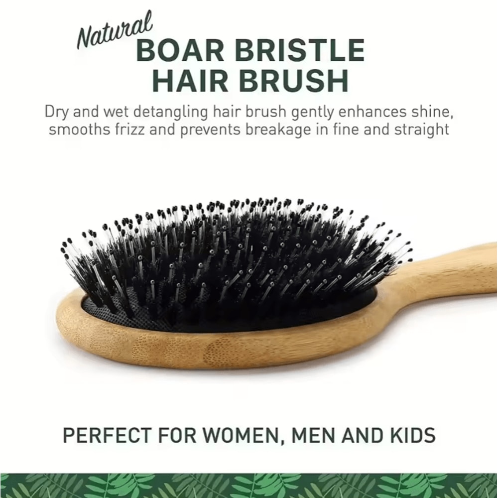 Natural Boar Bristle Hair Brush With Bamboo Handle AntiStatic Scalp Massage And Detangling Comb 2