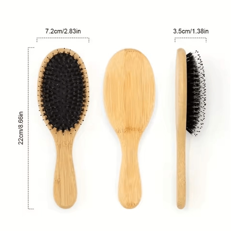 Natural Boar Bristle Hair Brush With Bamboo Handle AntiStatic Scalp Massage And Detangling Comb 5