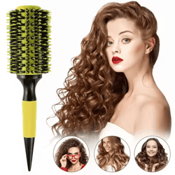professional rolling hair brush with nylon bristle and aluminum barrel round comb – barbershop and home styling tool