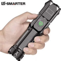 rechargeable 100,000 lumen tactical led flashlight with zoom for hunting and camping
