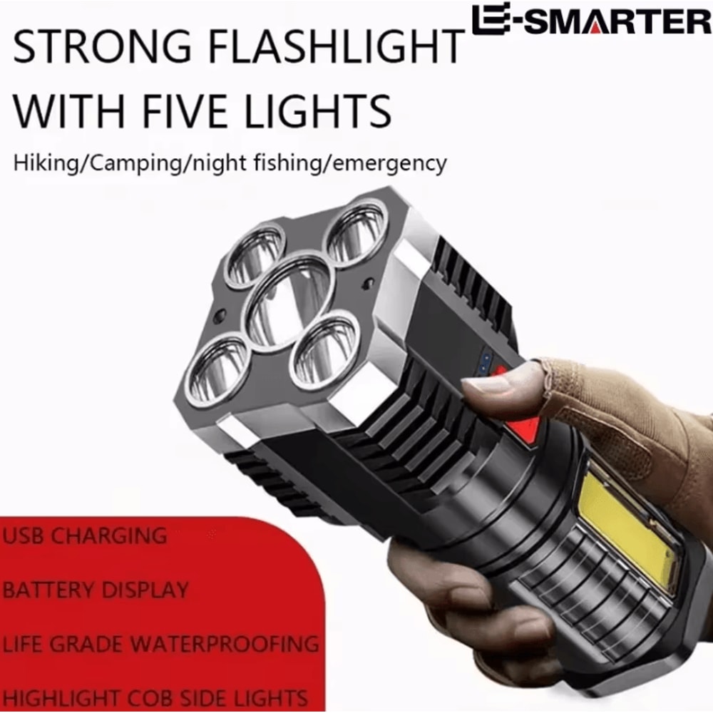 5LED High Power Rechargeable Camping Spotlight With Side Light And 3 Modes 0