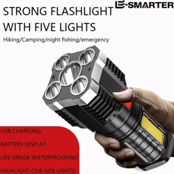 5-led high power rechargeable camping spotlight with side light and 3 modes