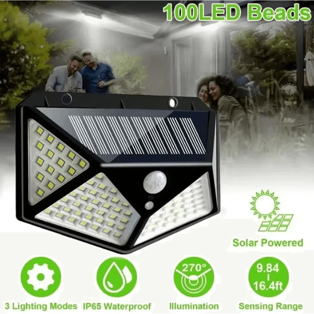 100 LED Solar Outdoor Wall Lights With PIR Motion Sensor Waterproof Garden Security Lamp 0