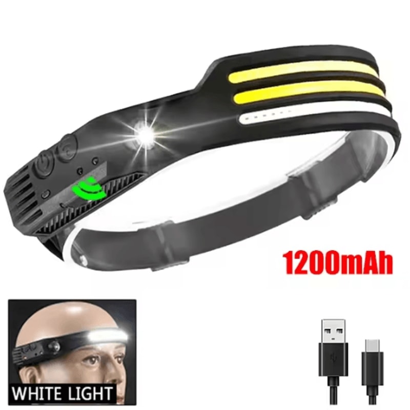 COB LED USB Rechargeable Headlamp With Sensor For Outdoor Camping And Fishing 7
