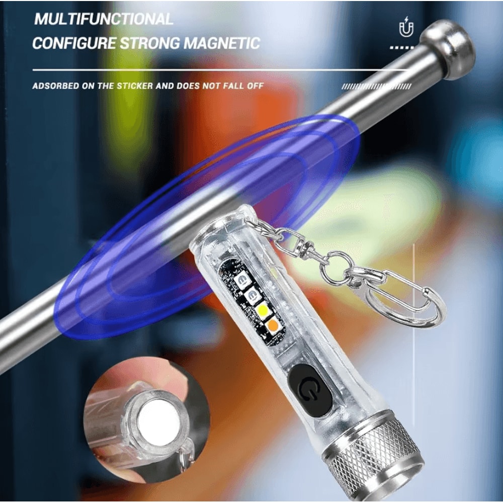 Mini LED Rechargeable Keychain Flashlight With Magnetic Base And Long Range Beam 2