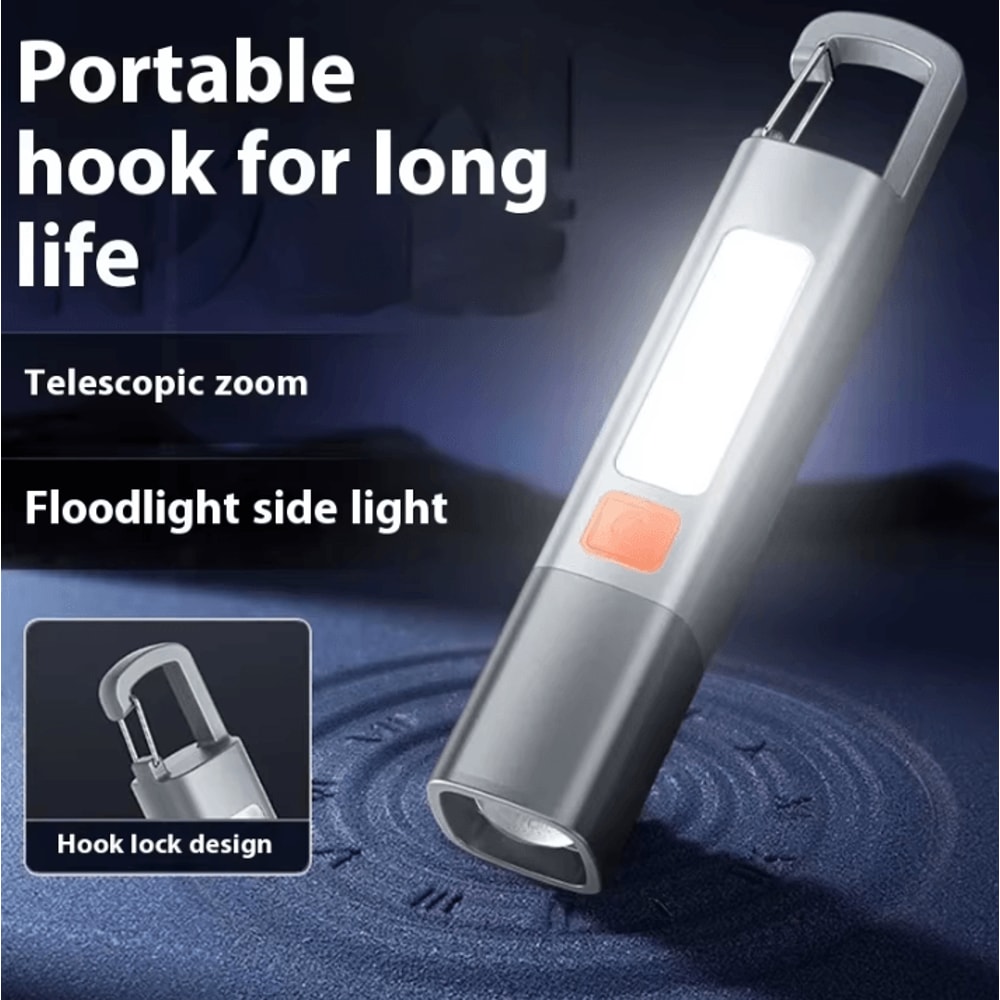 USB Rechargeable Strong Lighting Outdoor EDC Flashlight With COB Side Lamp And Telescopic Focus 0