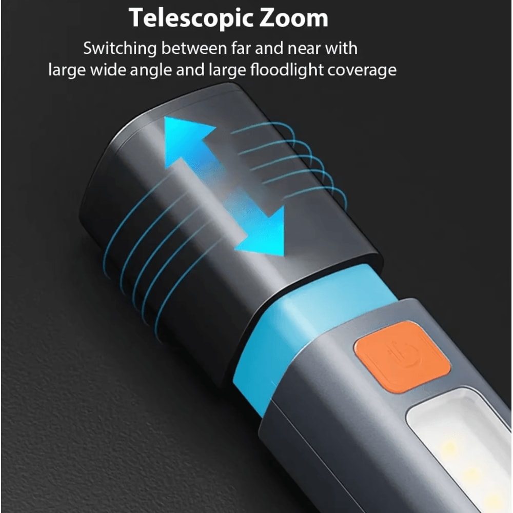 USB Rechargeable Strong Lighting Outdoor EDC Flashlight With COB Side Lamp And Telescopic Focus 3