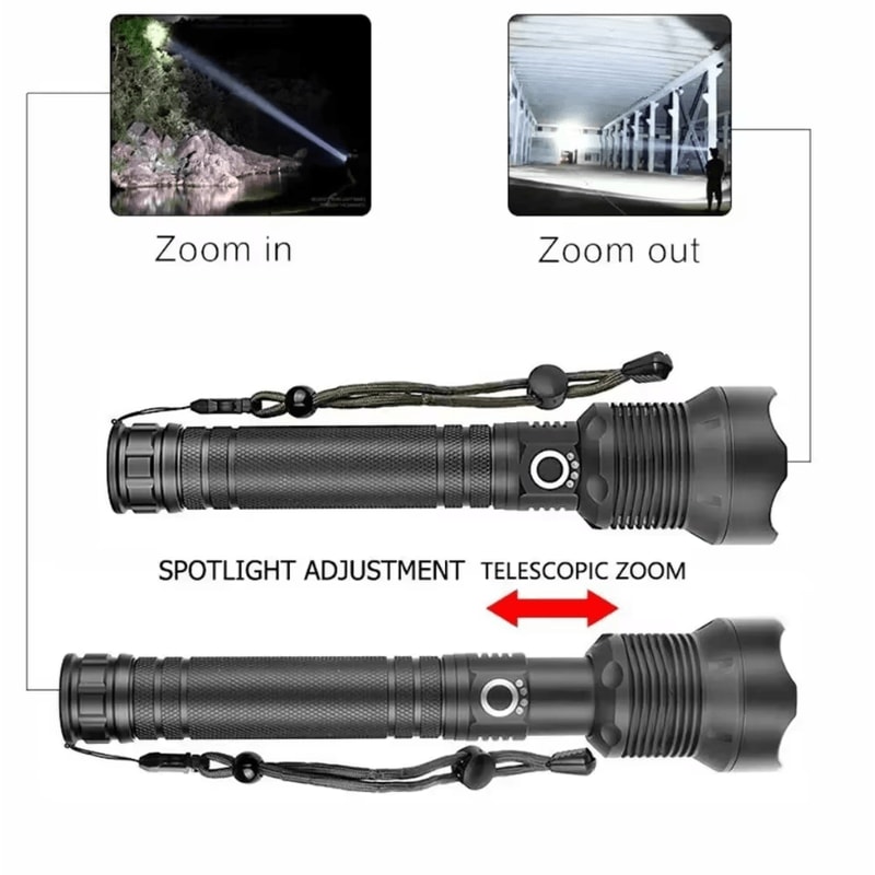 Powerful USB Rechargeable XHP702 Flashlight With Zoom LED Tactical Torch For Camping 1