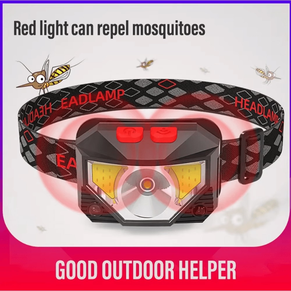 Rechargeable LED Headlamp With COB Sensor White And Red Light 8 Modes For Fishing And Outdoor Use 2