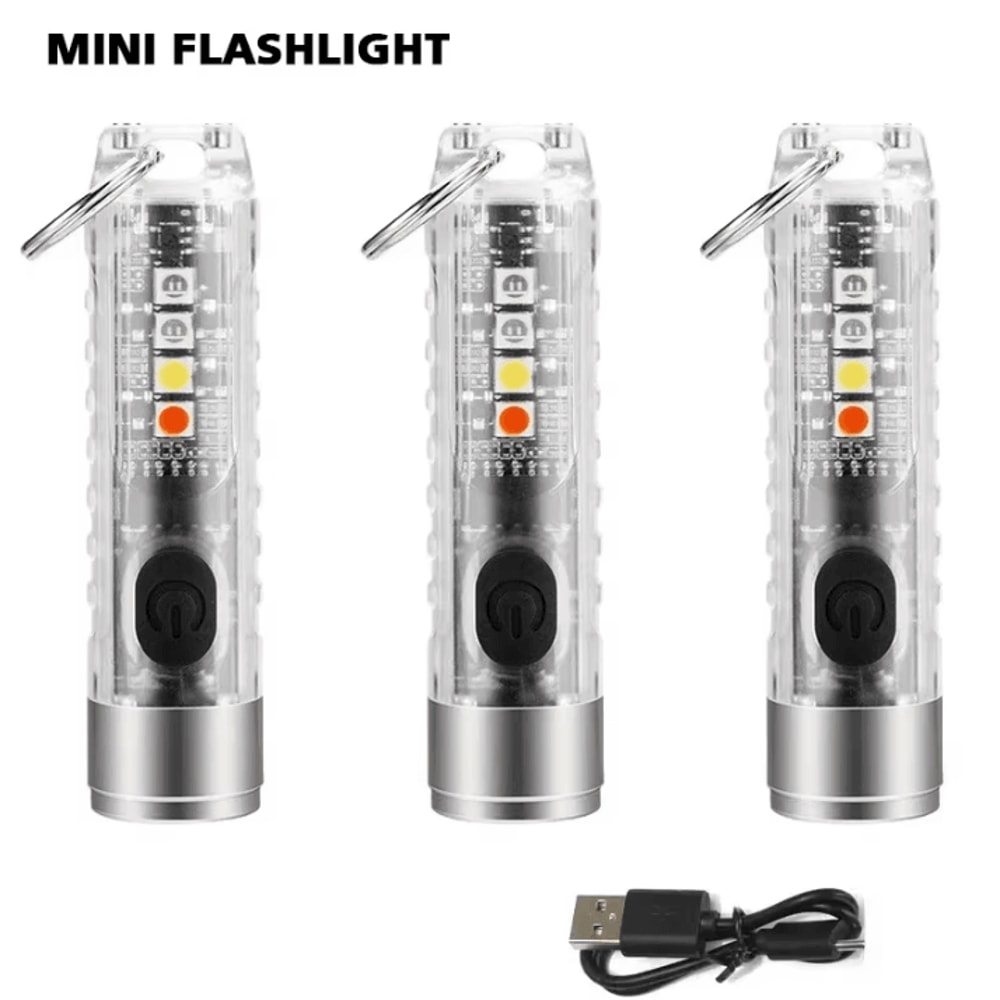 3Pcs Mini Keychain Flashlight With TypeC Fast Charging 5000mAh Battery Waterproof Magnet And Warnin 0