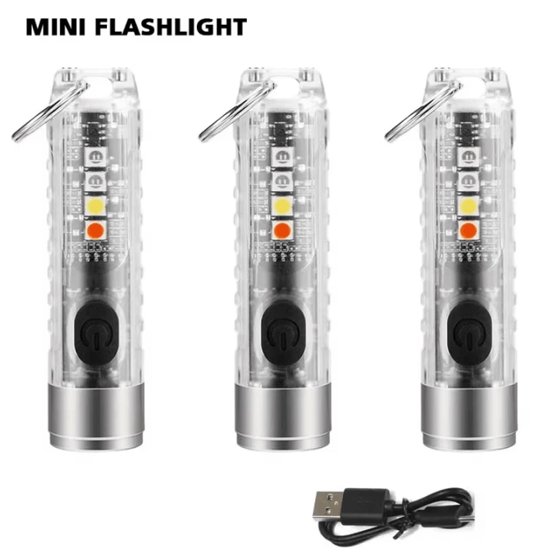 3Pcs Mini Keychain Flashlight With TypeC Fast Charging 5000mAh Battery Waterproof Magnet And Warnin 0