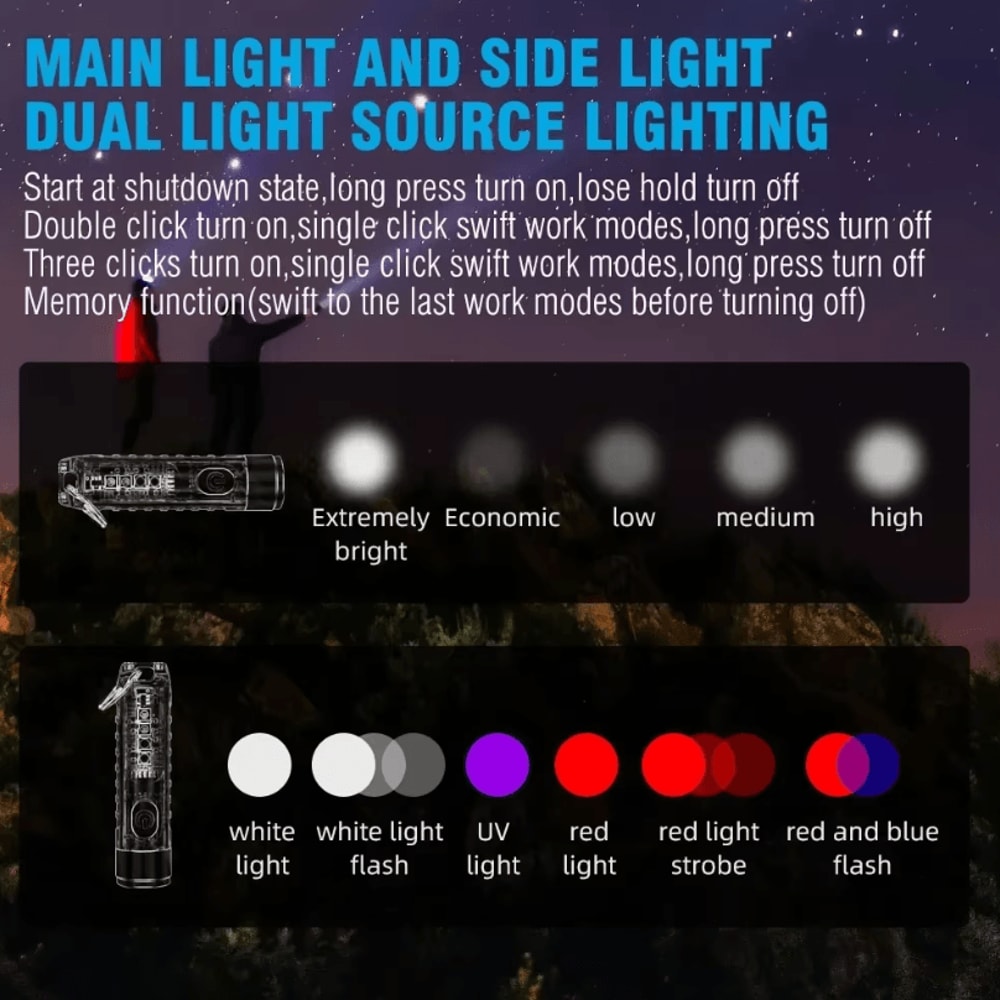 3Pcs Mini Keychain Flashlight With TypeC Fast Charging 5000mAh Battery Waterproof Magnet And Warnin 1