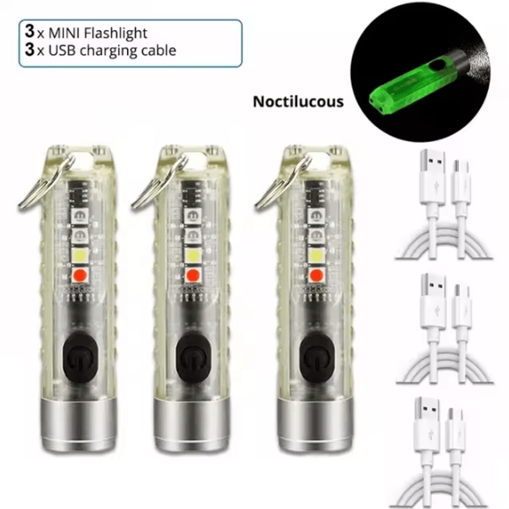 3Pcs Mini Keychain Flashlight With TypeC Fast Charging 5000mAh Battery Waterproof Magnet And Warnin 6
