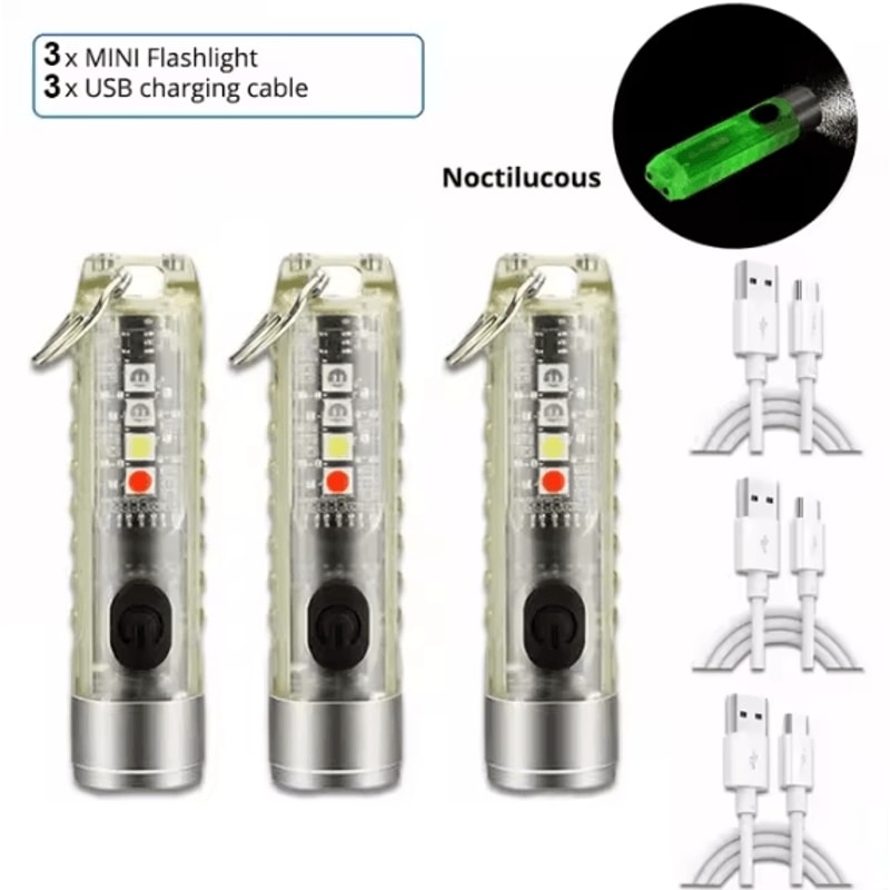 3Pcs Mini Keychain Flashlight With TypeC Fast Charging 5000mAh Battery Waterproof Magnet And Warnin 6