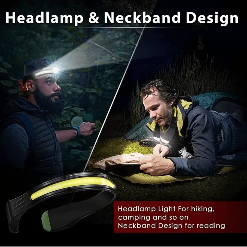 Rechargeable Headlamp With COB Wide Angle Lighting And Red Tail Safety Light For Outdoor Running An 1