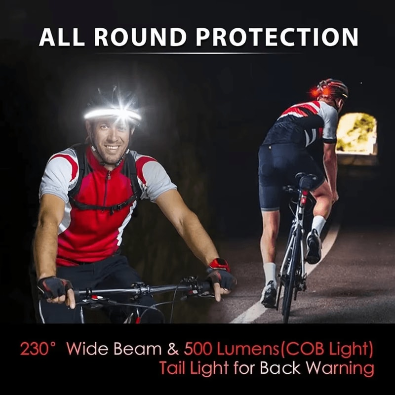 Rechargeable Headlamp With COB Wide Angle Lighting And Red Tail Safety Light For Outdoor Running An 2