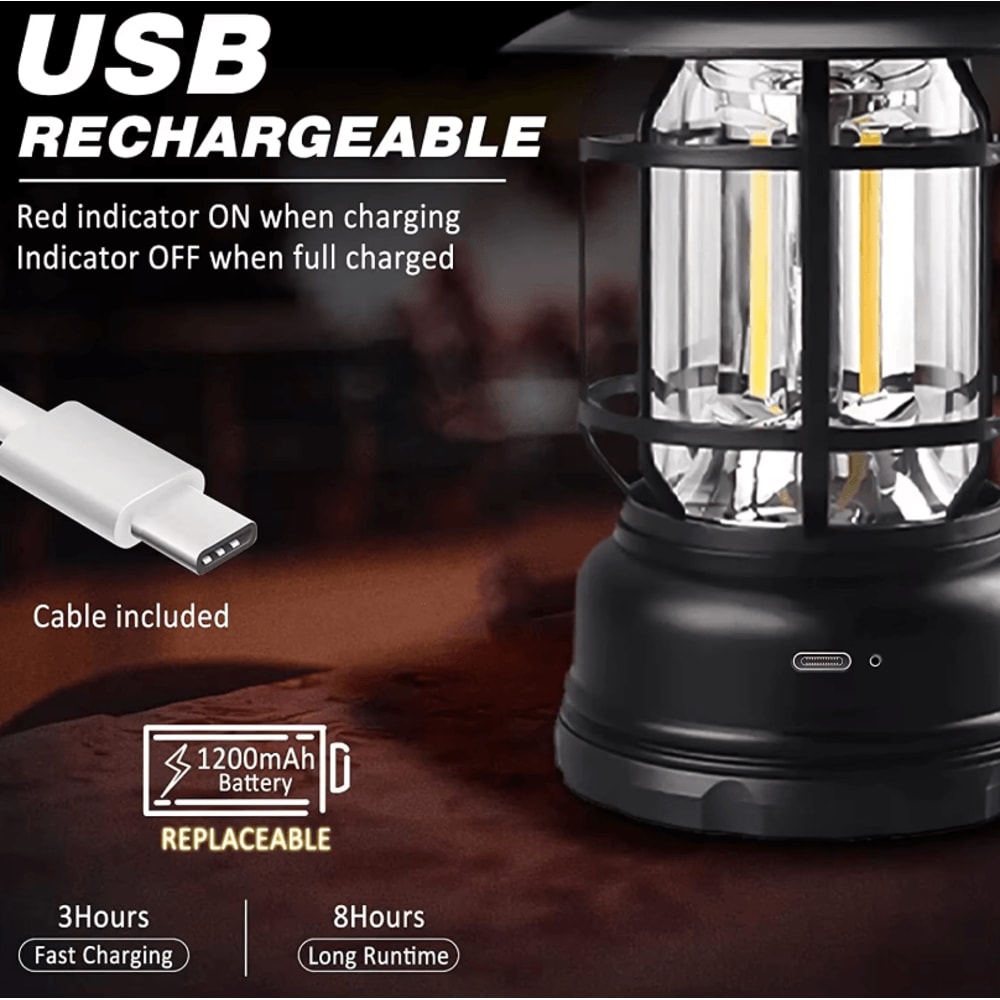 Rechargeable Stepless Dimming COB Camping Lantern Portable Waterproof Outdoor And Emergency Light 0