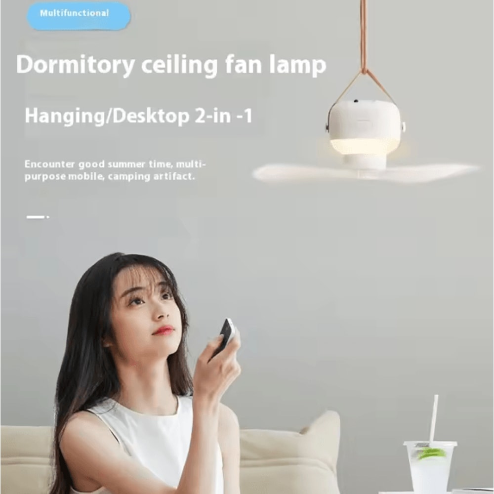 Rechargeable Portable Ceiling Fan With Remote Control And LED Lighting For Outdoor Camping 4