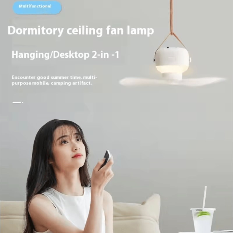 Rechargeable Portable Ceiling Fan With Remote Control And LED Lighting For Outdoor Camping 4