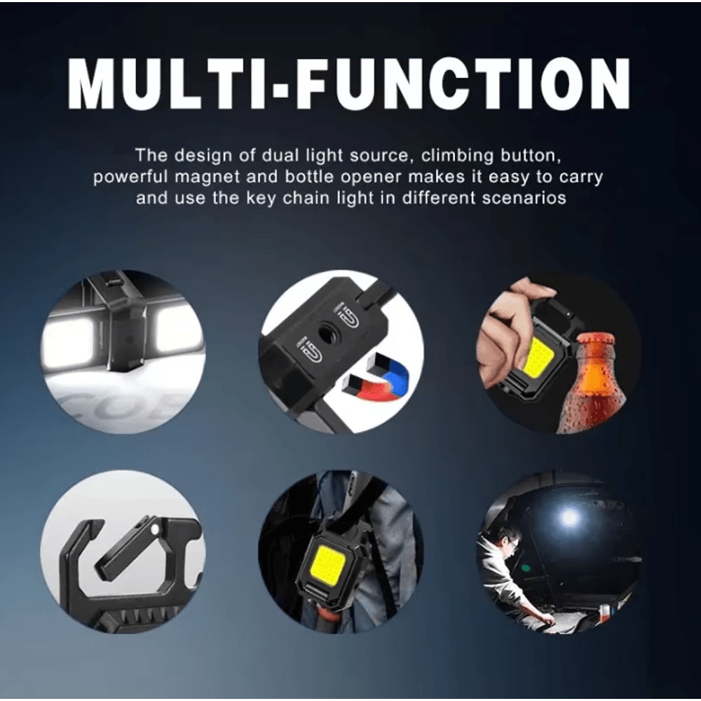 1pc Rechargeable COB Keychain Work Light With Dual Light Source And 5 Modes For Camping And Hiking 1