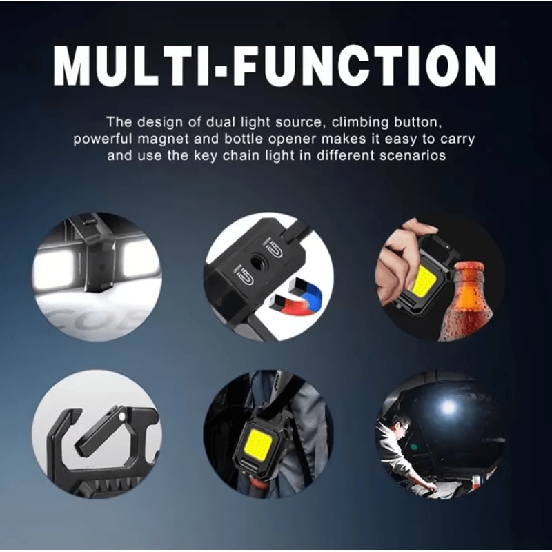 1pc Rechargeable COB Keychain Work Light With Dual Light Source And 5 Modes For Camping And Hiking 1