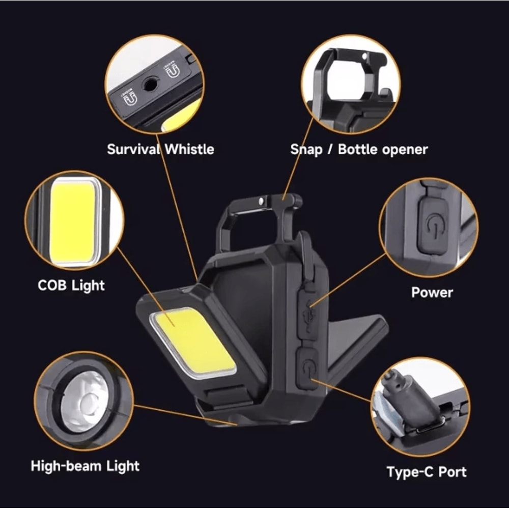 1pc Rechargeable COB Keychain Work Light With Dual Light Source And 5 Modes For Camping And Hiking 3