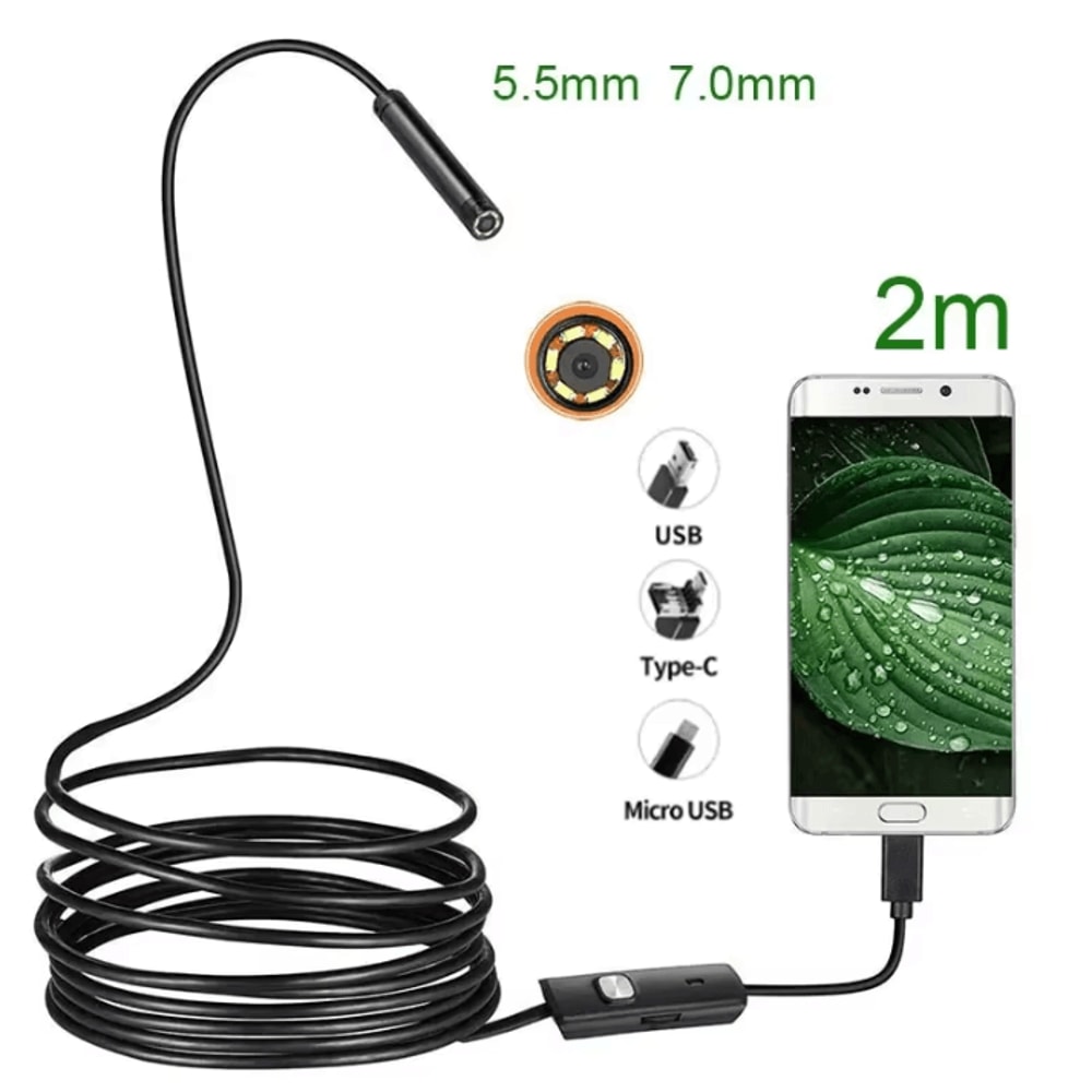 55 MM 2M Long 3 In 1 Android Endoscope Inspection Camera With USB Micro USB And TypeC Connectivity 0