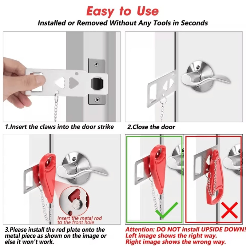 Portable Security Door Lock Latch For Travel Safety And Personal Protection 2