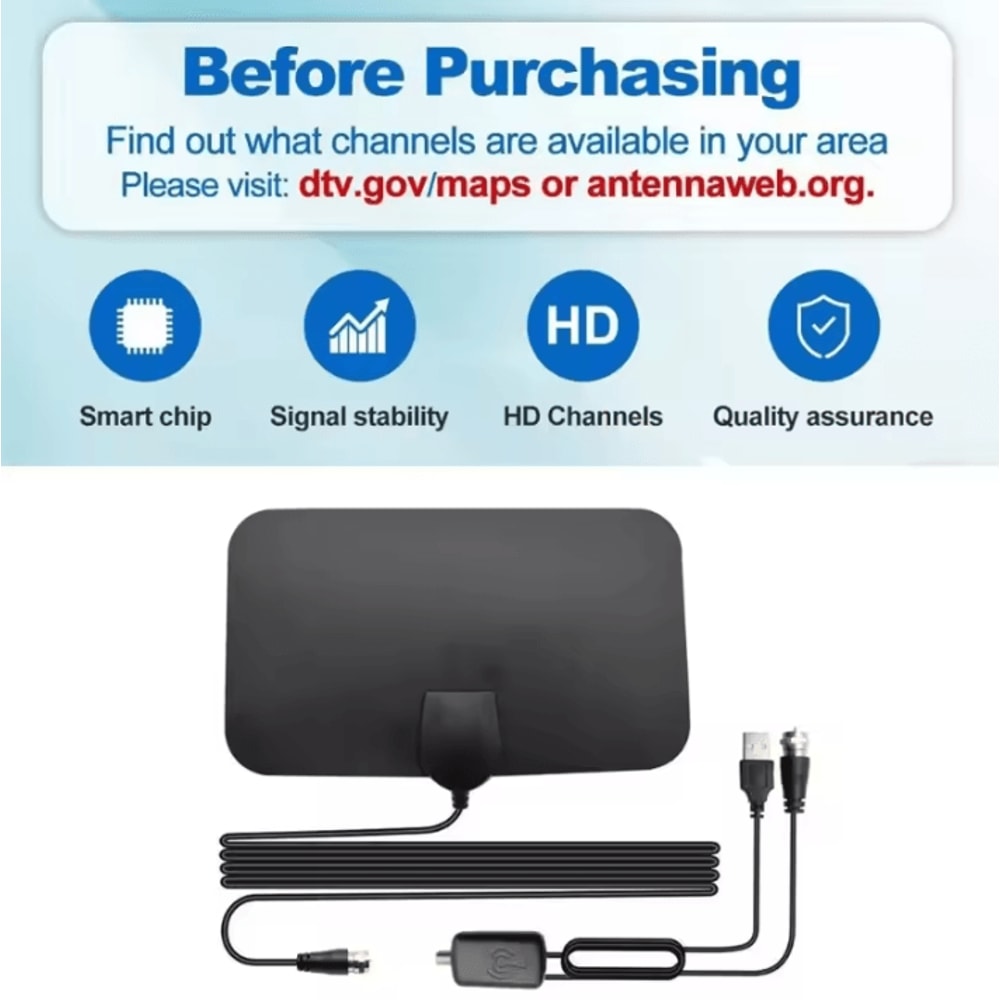 4K High Gain TV Antenna 25dB Indoor TV Aerial With Active Signal Booster EU Plug 1